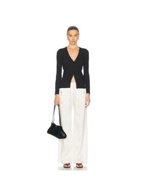 Enza Costa Linen Cotton V-neck Cardigan in Black Size XS